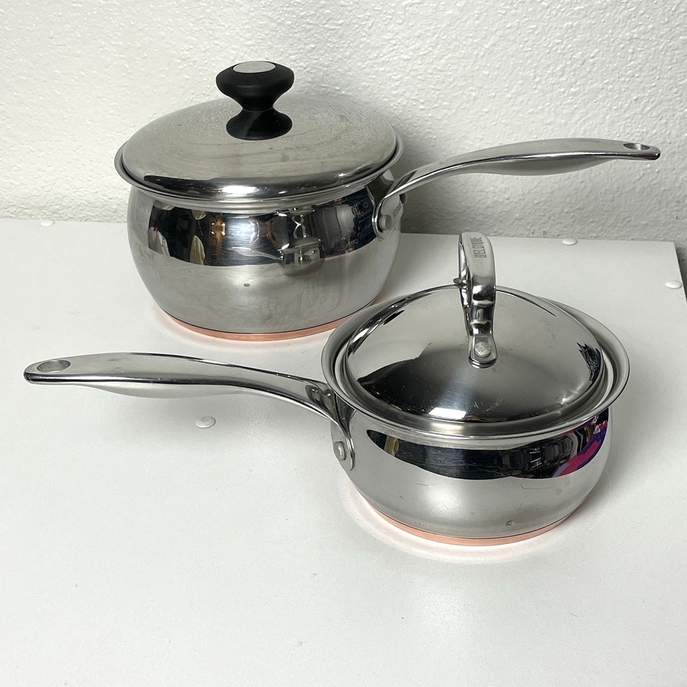 Belgique Stainless Steel Sauce Pans 1 qt & 3 qt Vented Lid Copper Bottom - Picture 1 of 16